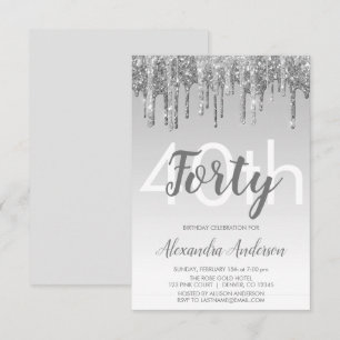 Invitación Purpurina Silver Sparkle 40 Fiesta de cumpleaños