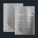 Invitación Purpurina Silver Sparkle Dulce Dieciséis Cumpleaño<br><div class="desc">Relieve metalizado metálico Purpurina de lujo de Faux Sparkle Dulce 16 Invitación de fiesta de cumpleaños . Esta es la invitación de 16 cumpleaños perfecta para una fiesta de cumpleaños moderna y elegante de la Purpurina Sparkle Girly. Póngase en contacto con el diseñador para que coincida con los elementos personalizados....</div>