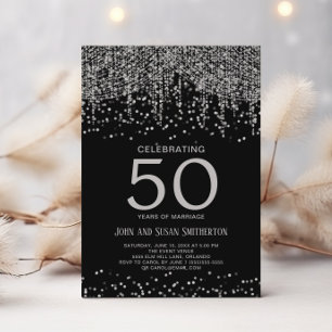 Invitación Purpurina Silver String Light 50 Aniversario Negro