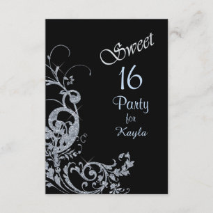Invitación Purpurina Silver Swirl Sweet 16 Fiesta