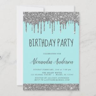 Invitación Purpurina Silver Verde azulada Blue Sparkle Cualqu