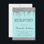 Invitación Purpurina Silver Verde azulada Blue Sparkle Cualqu<br><div class="desc">Purpurina Plateado y Verde azulado de agua azul Personalizado Cualquier edad (13, 16, 18, 21, 30, 40, 50, 60) Invitación de fiesta de cumpleaños . Es la invitación perfecta (trece, dieciséis, dieciocho, veintiuno, treinta, cuarenta, cincuenta o sesenta) a divertirse y a la moda para el cumpleaños de una elegante y...</div>