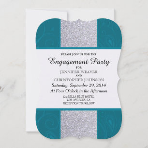Invitación Purpurina Silver y Aqua Verde azulado con diseño S
