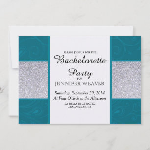 Invitación Purpurina Silver y Aqua Verde azulado con diseño S