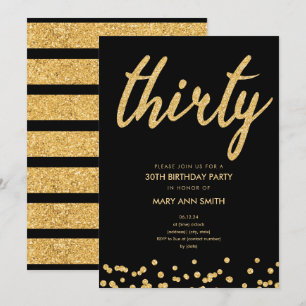 Invitación Purpurina simple de oro Tipo 30 Fiesta de cumpleañ