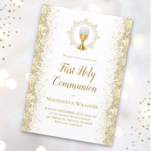 Invitación purpurina simulado Primera comunión sagrada