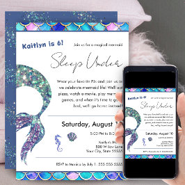 Invitación Purpurina sirena duerme bajo fiesta de cumpleaños 