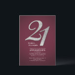 Invitación Purpurina Sliver 21st Birthday Fiesta Borgoña<br><div class="desc">Purpurina Plata 21ª Fiesta de cumpleaños Borgoña Invitación postal puede fácilmente personalizar con los detalles de su fiesta haciendo clic en el botón "Personalizar". El purpurina "21" y el fondo se establecen mientras que puede cambiar fácilmente las fuentes, el texto y el diseño haciendo clic en la "Herramienta de diseño"...</div>