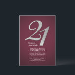 Invitación Purpurina Sliver 21st Birthday Fiesta Borgoña<br><div class="desc">Purpurina Plata 21ª Fiesta de cumpleaños Borgoña Invitación postal puede fácilmente personalizar con los detalles de su fiesta haciendo clic en el botón "Personalizar". El purpurina "21" y el fondo se establecen mientras que puede cambiar fácilmente las fuentes, el texto y el diseño haciendo clic en la "Herramienta de diseño"...</div>