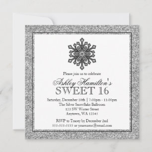 Invitación Purpurina Snowflake Silver Sweet 16 Winter