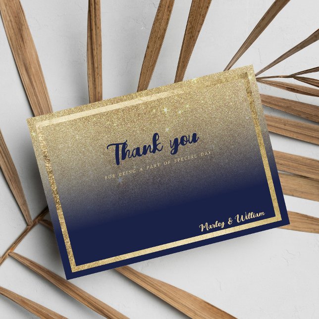 Invitación Purpurina sombrío de oro azul marino de lujo Graci (Luxury navy blue gold ombre glitter Thank You)
