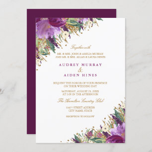 Invitación Purpurina Sparkling Amethyst Boda Purple Floral