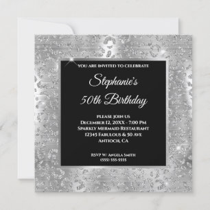 Invitación Purpurina Sparkly Silver Leopard Imprimir Cumpleañ