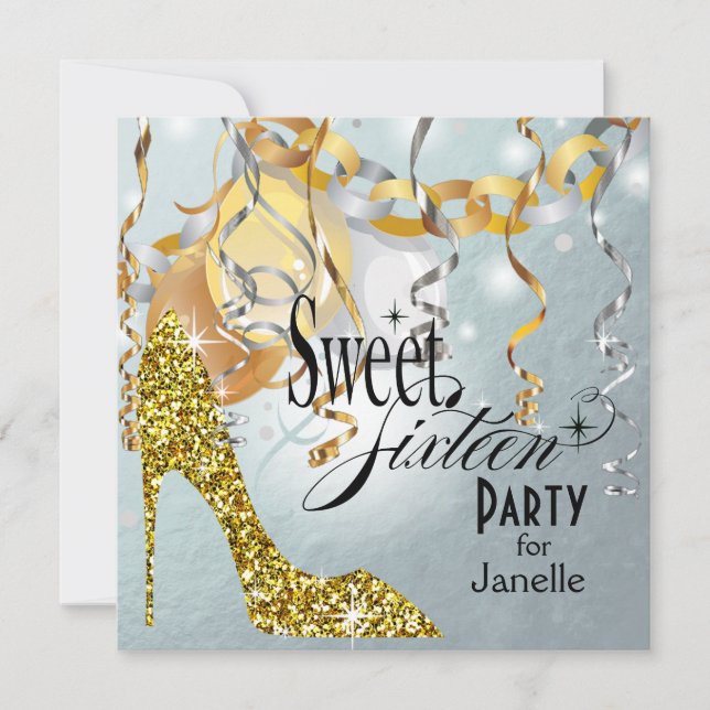 Invitación Purpurina Stiletto Relieve metalizado plateado Dul (Anverso)