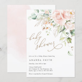 Invitación Purpurina suave pastel Rubor floral rosa Baby Show