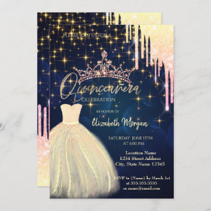 Invitación Purpurina Suelta la Marina de Vestido Tiara Azul Q