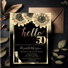 Invitación Purpurina, Sunflowers, Glass Black 50th Birthday P