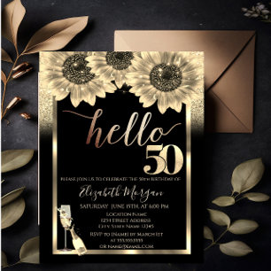 Invitación Purpurina, Sunflowers, Glass Black 50th Birthday P