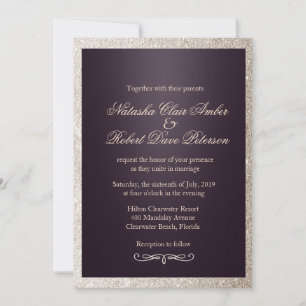 Invitación Purpurina Taupe Beige Purple Boda de Moda moderna