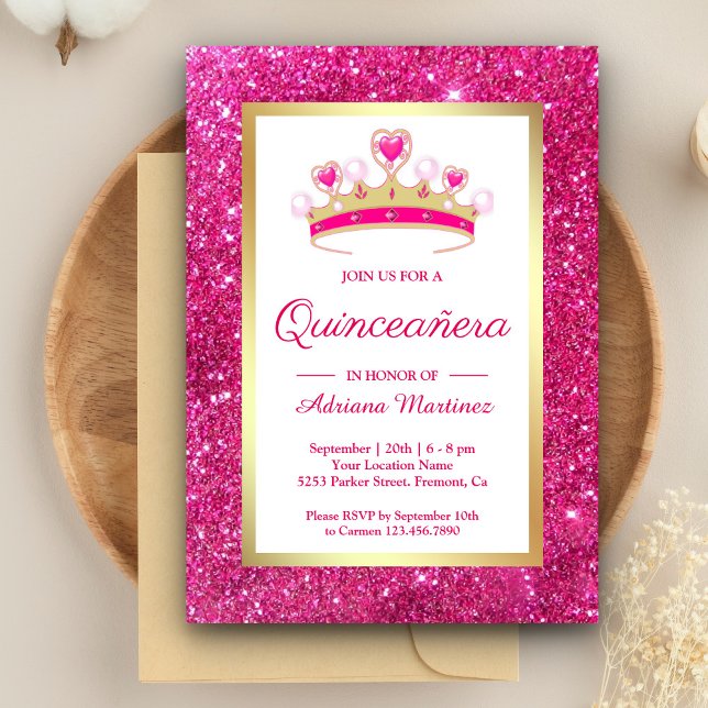 Invitación Purpurina Tiara Princesa Quinceanera (Subido por el creador)