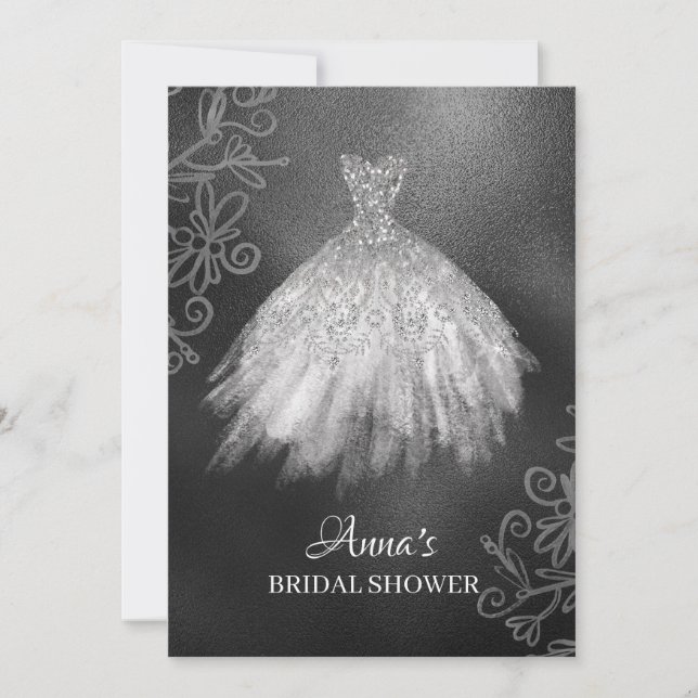 Invitación *~* Purpurina traje de novia vestido blanco ducha  (Anverso)