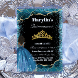 Invitación Purpurina Turquesa Princesa Quinceañera Tiara Magi