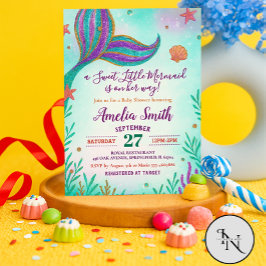 Invitación Purpurina Turquoise Baby Mermaid Baby Shower