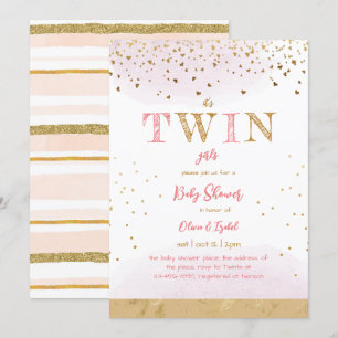 Invitación Purpurina Twin Pink Gold Simple Baby Shower