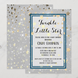 Invitación Purpurina Twinkle Little Star Gold Baby Shower