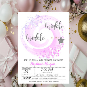 Invitación Purpurina Twinkle Little Star Silver Baby Shower