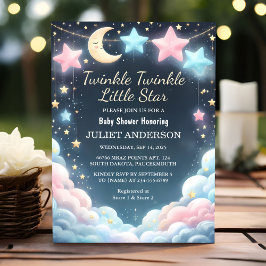 Invitación Purpurina Twinkle Twinkle Little Star Baby Shower