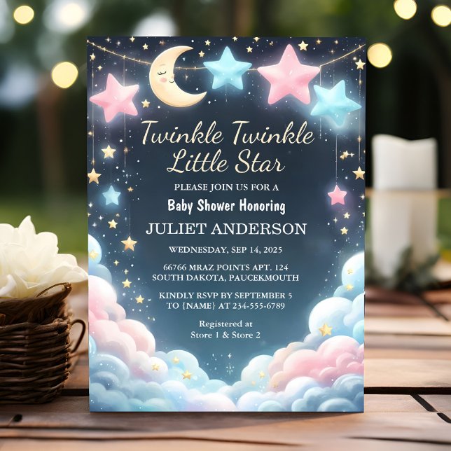 Invitación Purpurina Twinkle Twinkle Little Star Baby Shower (Subido por el creador)