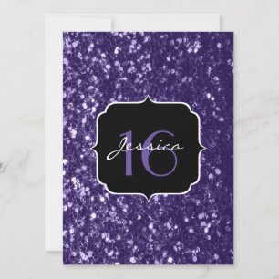 Invitación Purpurina ultravioleta oscuro chispa dulce 16 invi