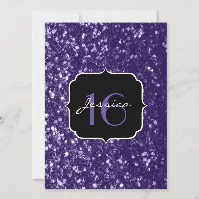Invitación Purpurina ultravioleta oscuro chispa dulce 16 invi (Anverso)