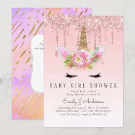 Invitación PURPURINA UNICORN Bebé CHICA Ducha Oro rosa