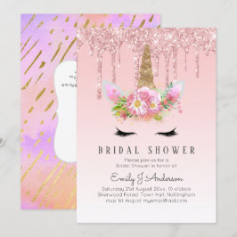 Invitación Purpurina Unicorn BRIDAL DUCHA Oro Rosa