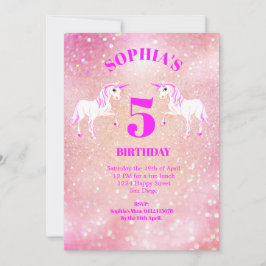 Invitación Purpurina Unicornio Magnífico Punto de Cumpleaños