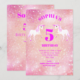 Invitación Purpurina Unicornio Magnífico Punto de Cumpleaños