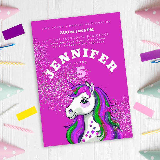 Invitación Purpurina Unicornio rosa morado y divertido de Gua (Subido por el creador)