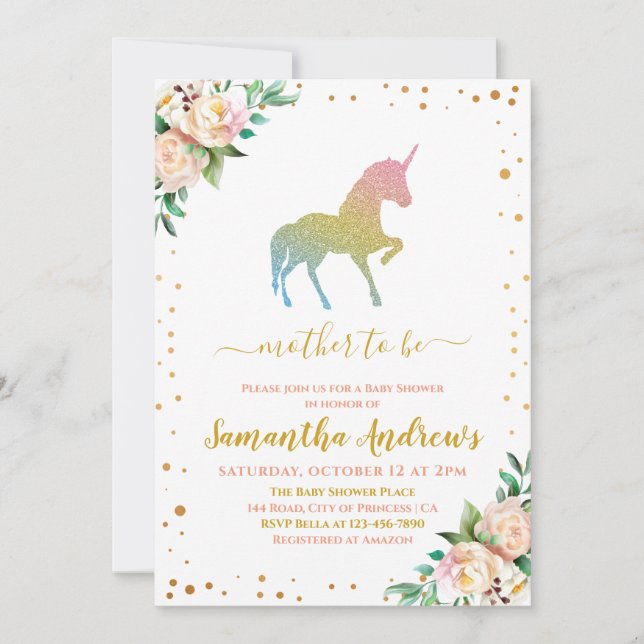Invitación Purpurina unicornio Sillhouette Cute Baby Shower (Anverso)