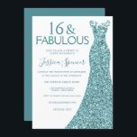 Invitación Purpurina verde azul verde azulado vestido dulce 1<br><div class="desc">Verde azulado Blue Green Purpurina Vestido Dulce Invitación 16 Parte Variaciones a la invitación y artículos coincidentes en nuestra tienda</div>