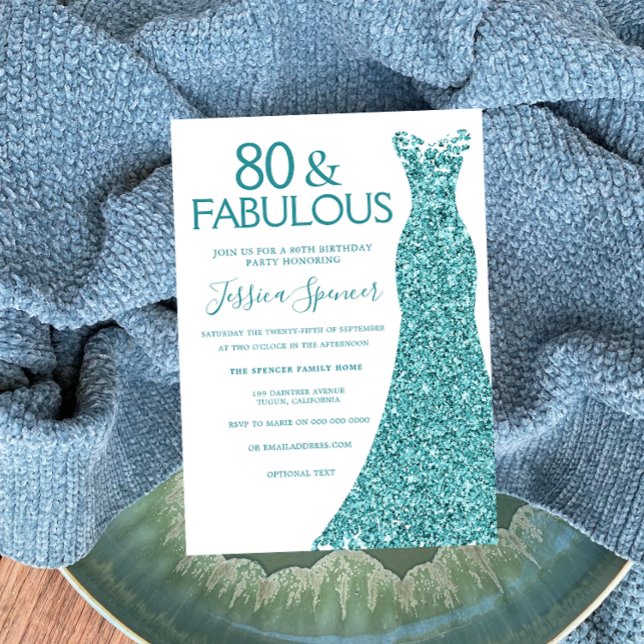Invitación Purpurina verde azul verde azulado vestido fiesta  (Subido por el creador)