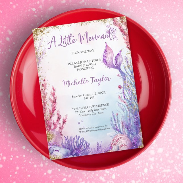 Invitación Purpurina Verde azulada Sirenita Chica de verano b (Subido por el creador)