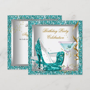 Invitación Purpurina Verde azulado Blue High Heol Shoes Gold