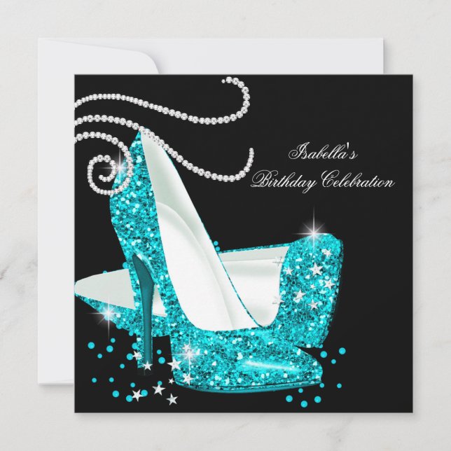 Invitación Purpurina verde azulado de tacones altos Fiesta de (Anverso)