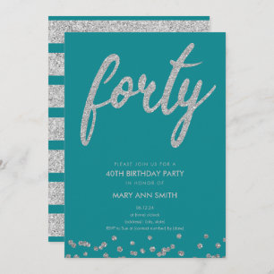 Invitación Purpurina Verde azulado plateado Tipo 40 Fiesta de