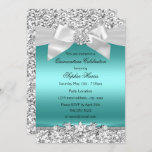 Invitación Purpurina Verde azulado plateado y Jewel Bow Quinc<br><div class="desc">Invitación de fiesta de Quinceañera Plata y Verde azulada. purpurina plateado y arco de joyas de diamante. Por favor,  tenga en cuenta: ¡Todas las imágenes planas!</div>