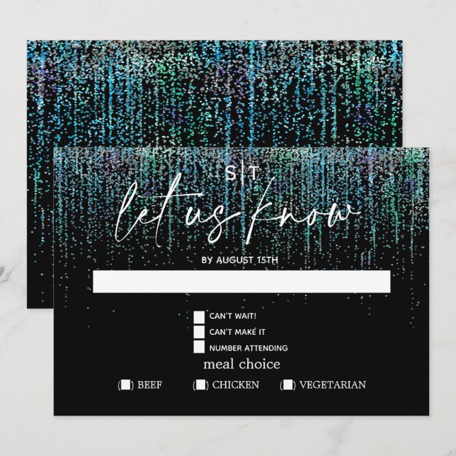 Invitación Purpurina Verde azulado RSVP Edgy de Elección de C (Anverso / Reverso)