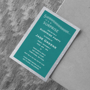 Invitación Purpurina Verde azulado y  de plata Fiesta sorpres