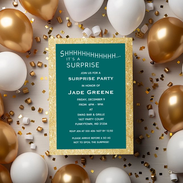 Invitación Purpurina verde azulado y oro Fiesta sorpresa Cump (Subido por el creador)